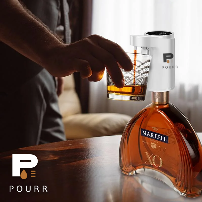 White POURR dispenser serving a spirit