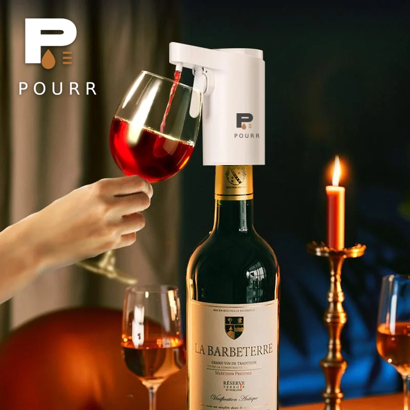 White POURR dispenser fitted to a wine bottle
